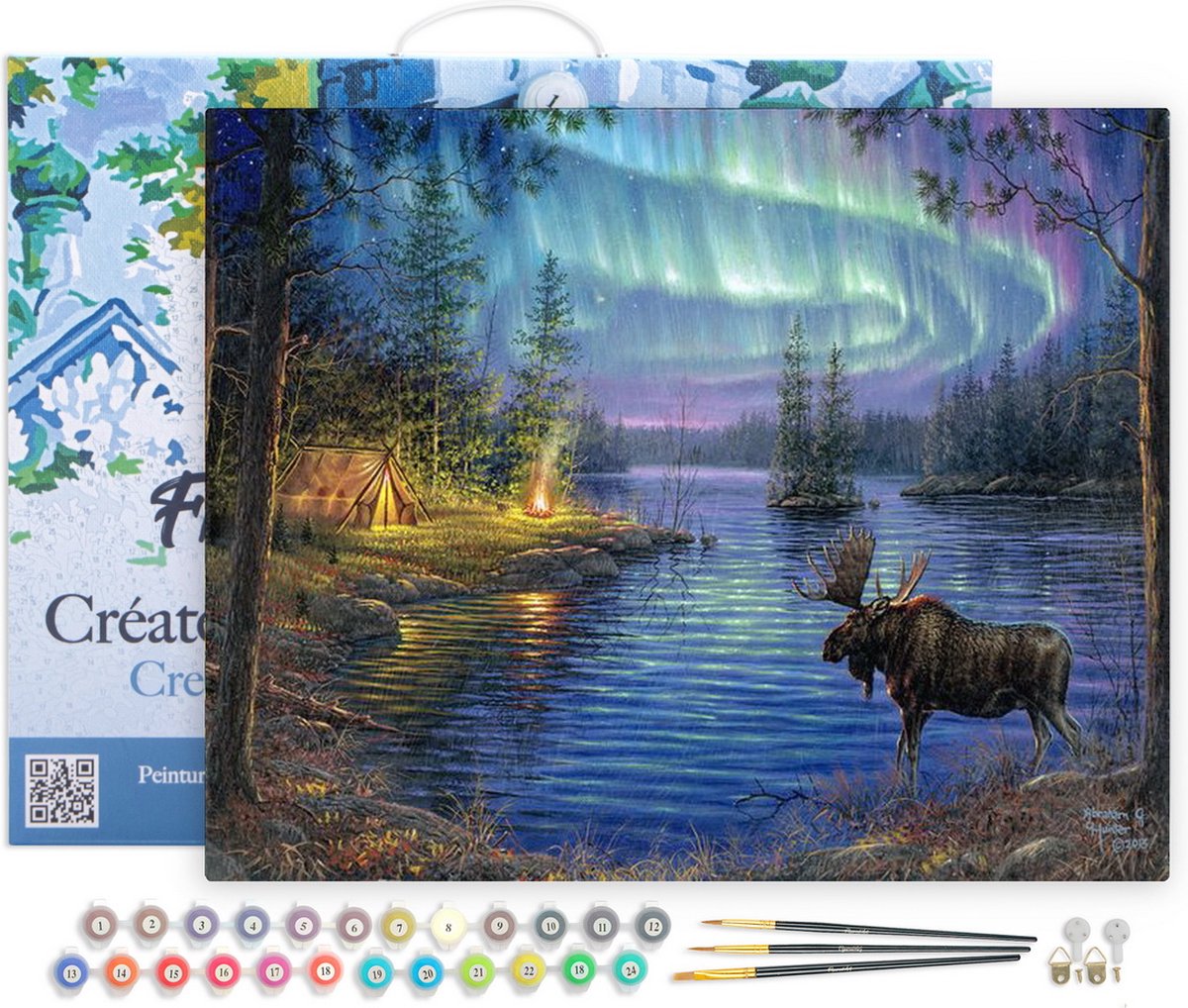 FiguredArt Schilderen op Nummer Volwassenen met lijst - Elan en Aurore Boreaal - Handwerk acrylverf Kit DIY Compleet - 40x50cm Canvas al ingelijst